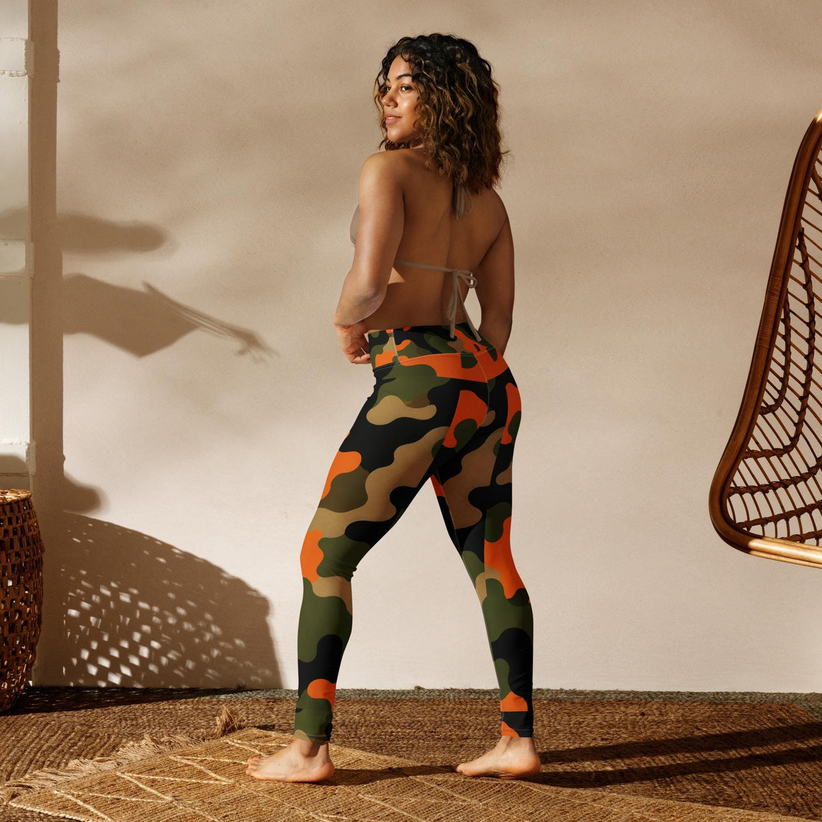 Coolkid Camo Curvy Game Day Leggings, Orange And Green Camo High-Waist Microfiber Activewear
