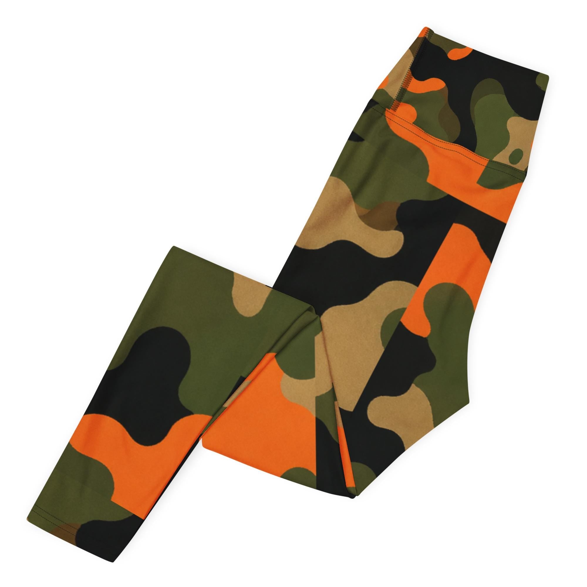 Coolkid Camo Game Day Slim Fit Leggings — Orange & Green | High-Waist Microfiber Four-Way Stretch Activewear