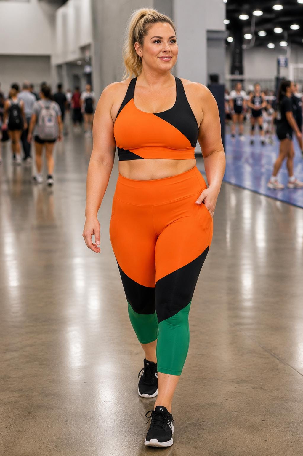Coolkid Showtime Longline Sports Bra | Orange Black Color Block Athletic Top | Game Day Workout Bra | Matching Activewear