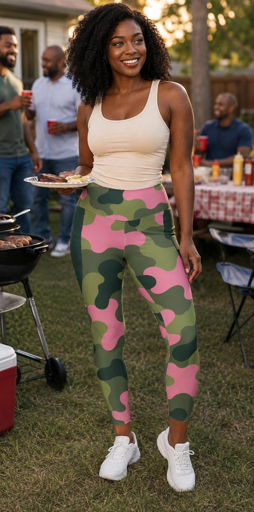 Pink OUT Camo Leggings with Pockets | Pink and Green High-Waisted Leggings | Game Day Tailgate Activewear
