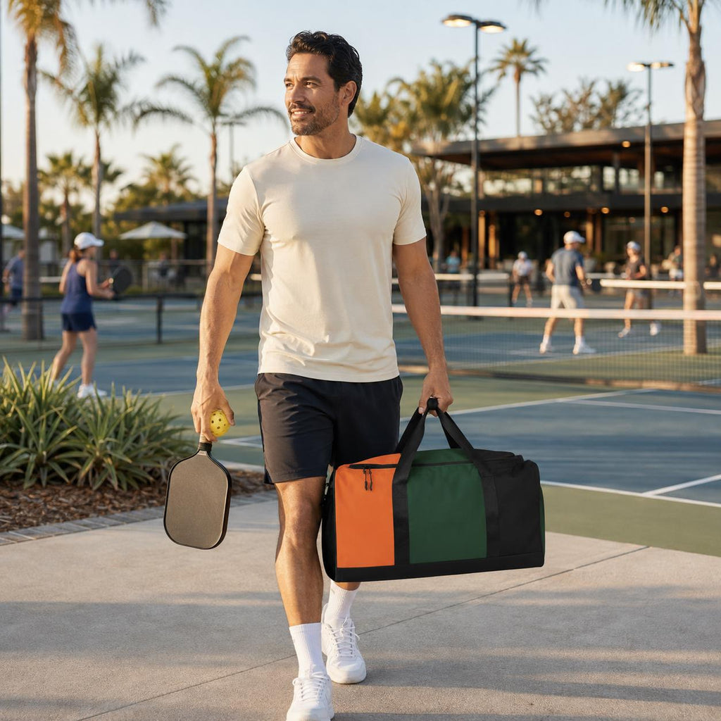 Big Stripe Energy Duffle Bag, Orange Green Black Weekender, Gym Travel Bag, College Game Day Overnight Bag