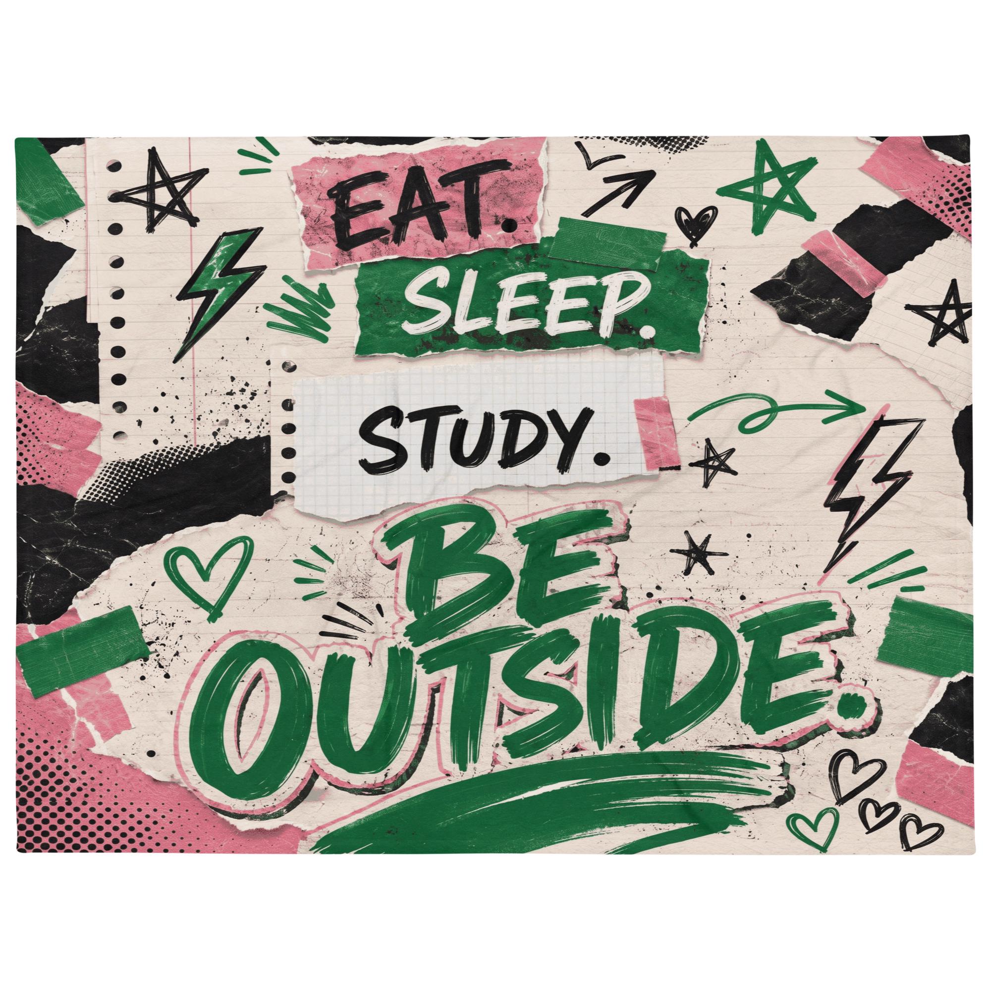 College Girl Gift, Pink Green Collage Blanket | 100% Polyester Throw