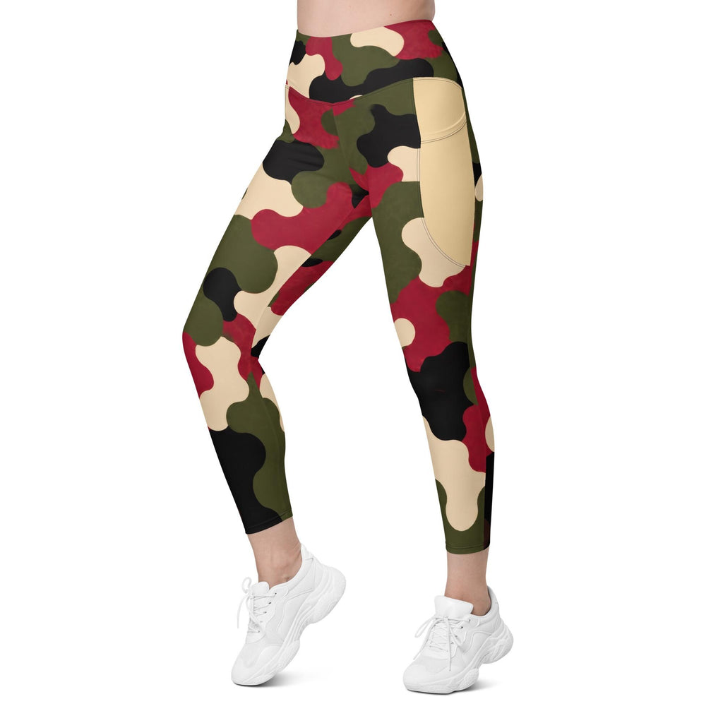 Crimson Command Camo Leggings With Pockets | High-Waisted Game Day Activewear