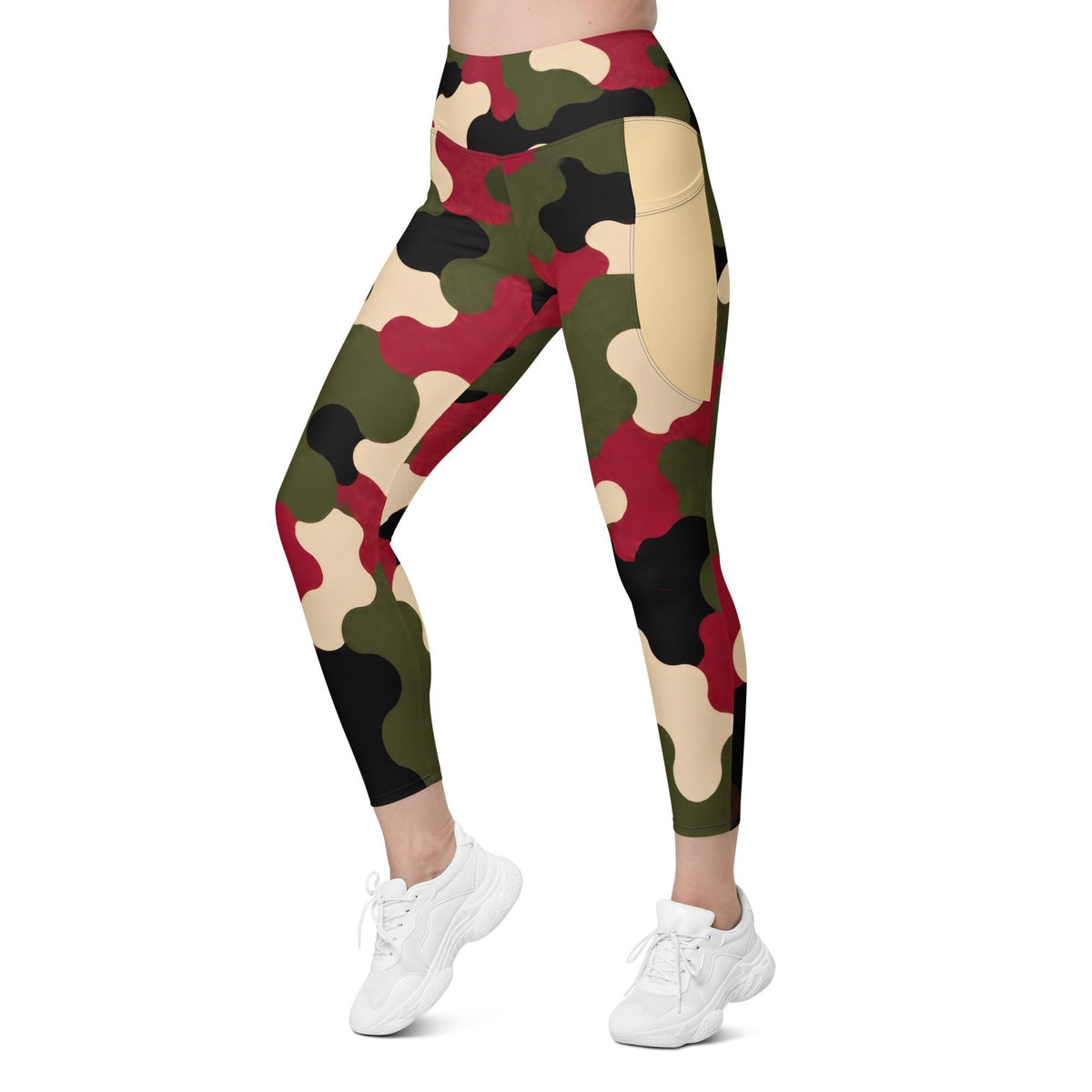 Crimson Command Camo Leggings With Pockets | High-Waisted Game Day Activewear