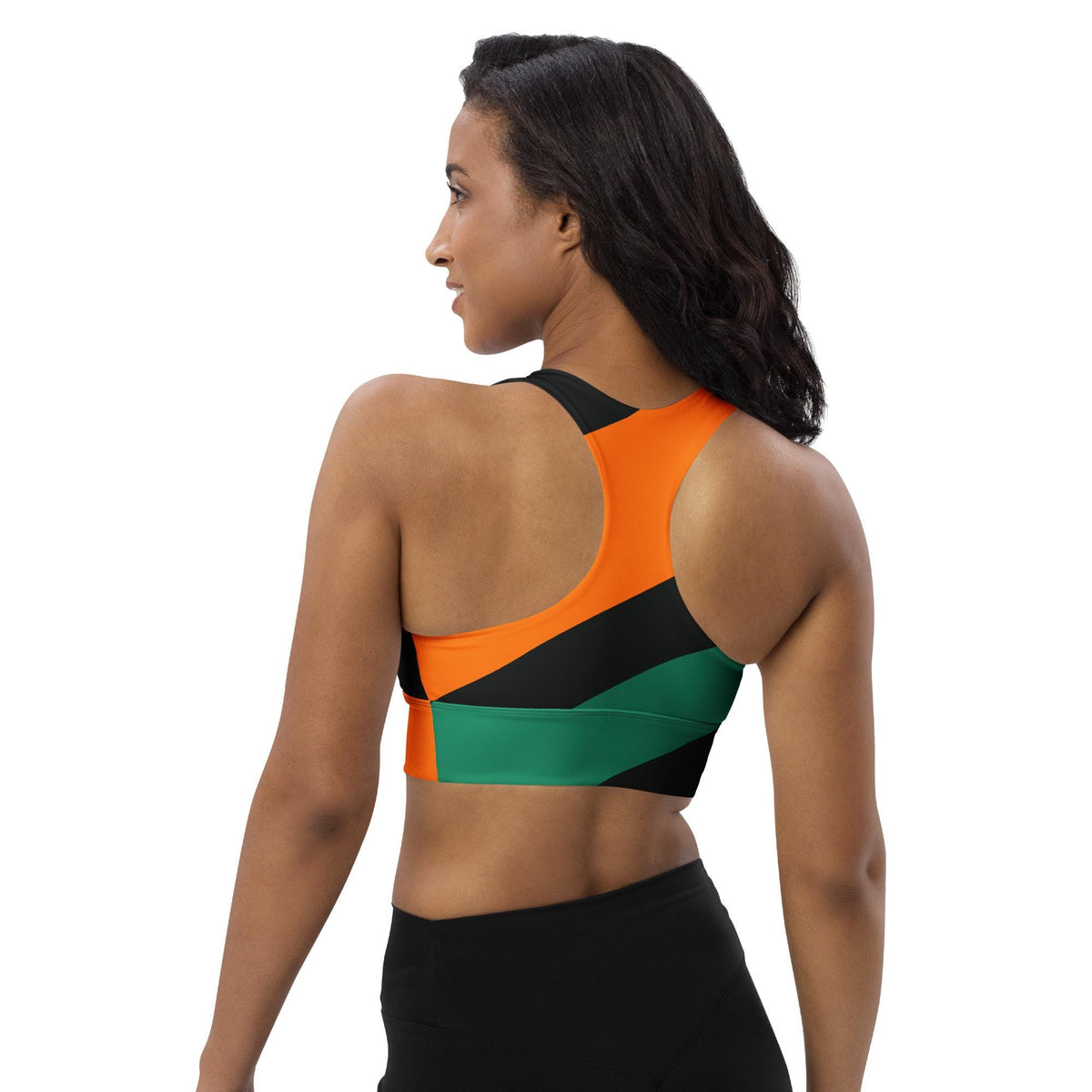 Coolkid Showtime Longline Sports Bra | Orange Black Color Block Athletic Top | Game Day Workout Bra | Matching Activewear