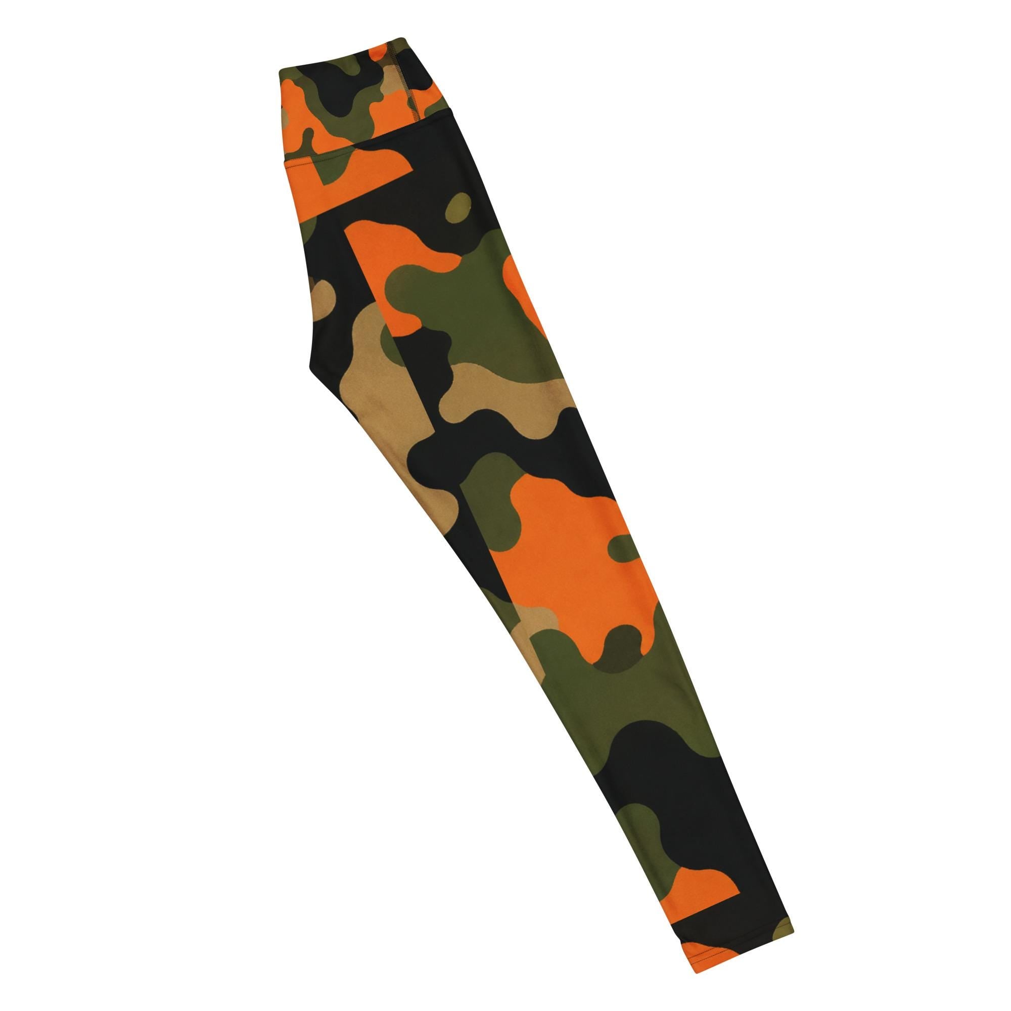 Coolkid Camo Game Day Slim Fit Leggings — Orange & Green | High-Waist Microfiber Four-Way Stretch Activewear