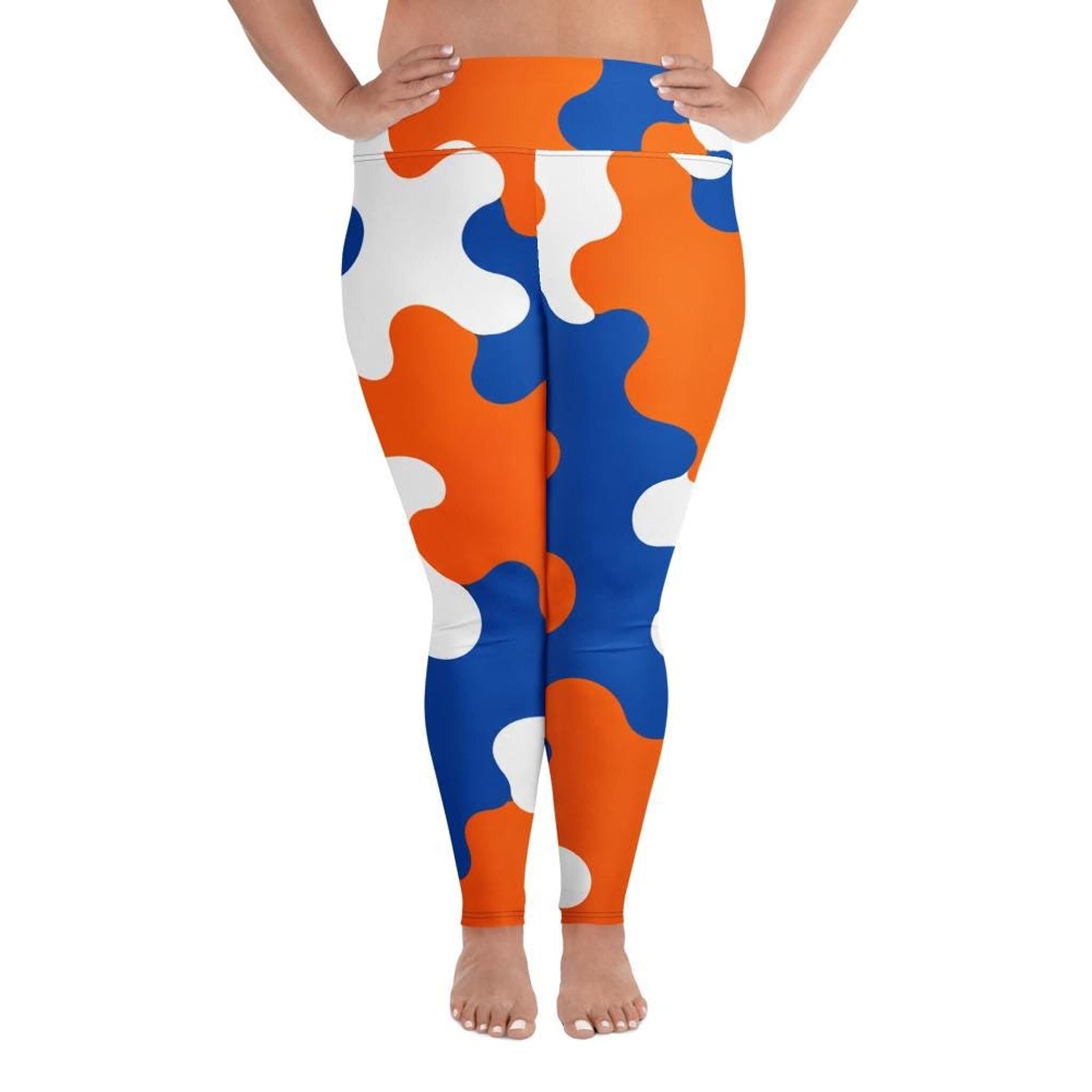 Coolkid Camo Game Day Curvy Leggings — Orange & Blue | High-Waist Curvy Fit, Four-Way Stretch Activewear