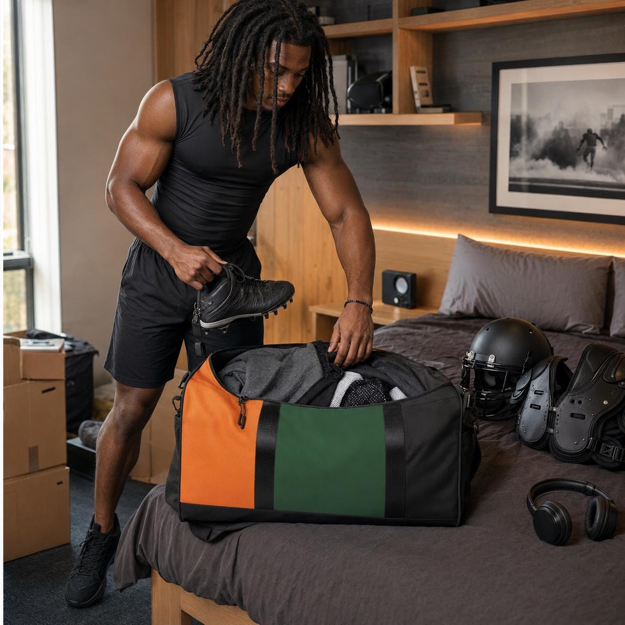 Big Stripe Energy Duffle Bag, Orange Green Black Weekender, Gym Travel Bag, College Game Day Overnight Bag