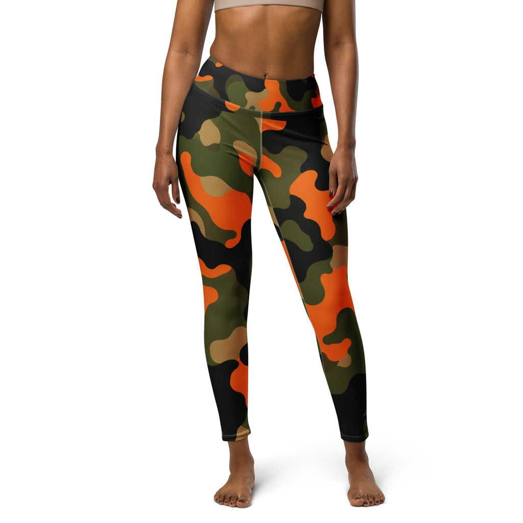 Coolkid Camo Game Day Slim Fit Leggings — Orange & Green | High-Waist Microfiber Four-Way Stretch Activewear