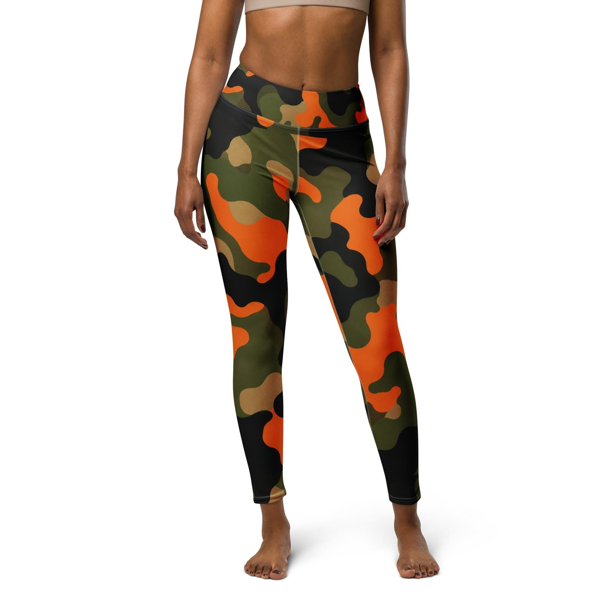 Coolkid Camo Game Day Slim Fit Leggings — Orange & Green | High-Waist Microfiber Four-Way Stretch Activewear