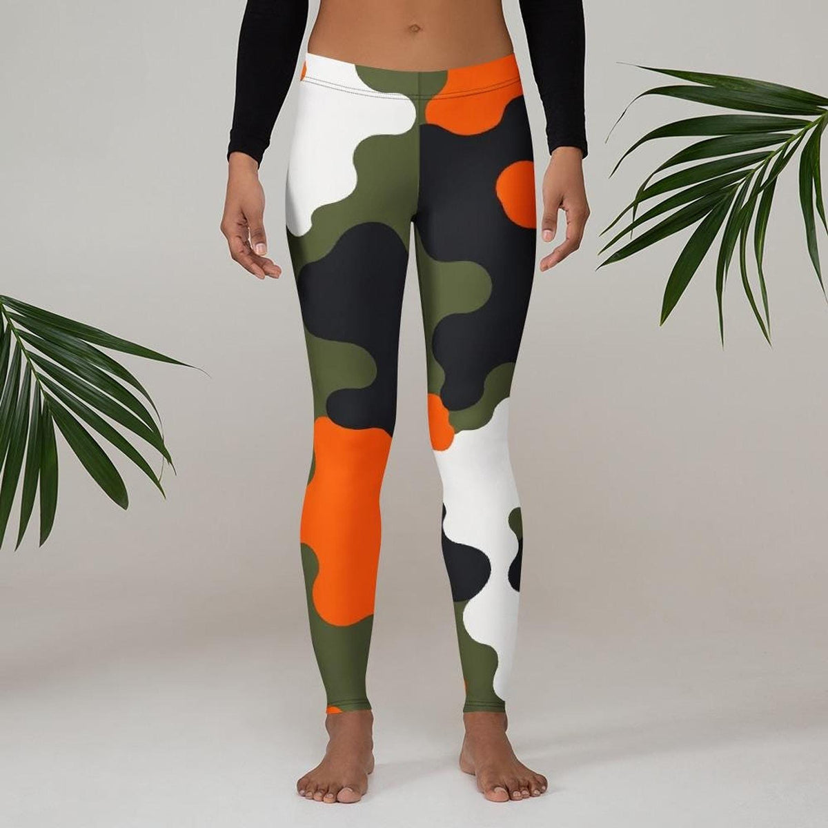 Coolkid Camo Leggings,Slim Fit Orange Green High-Waisted Four-Way Stretch Activewear, college graduation gift