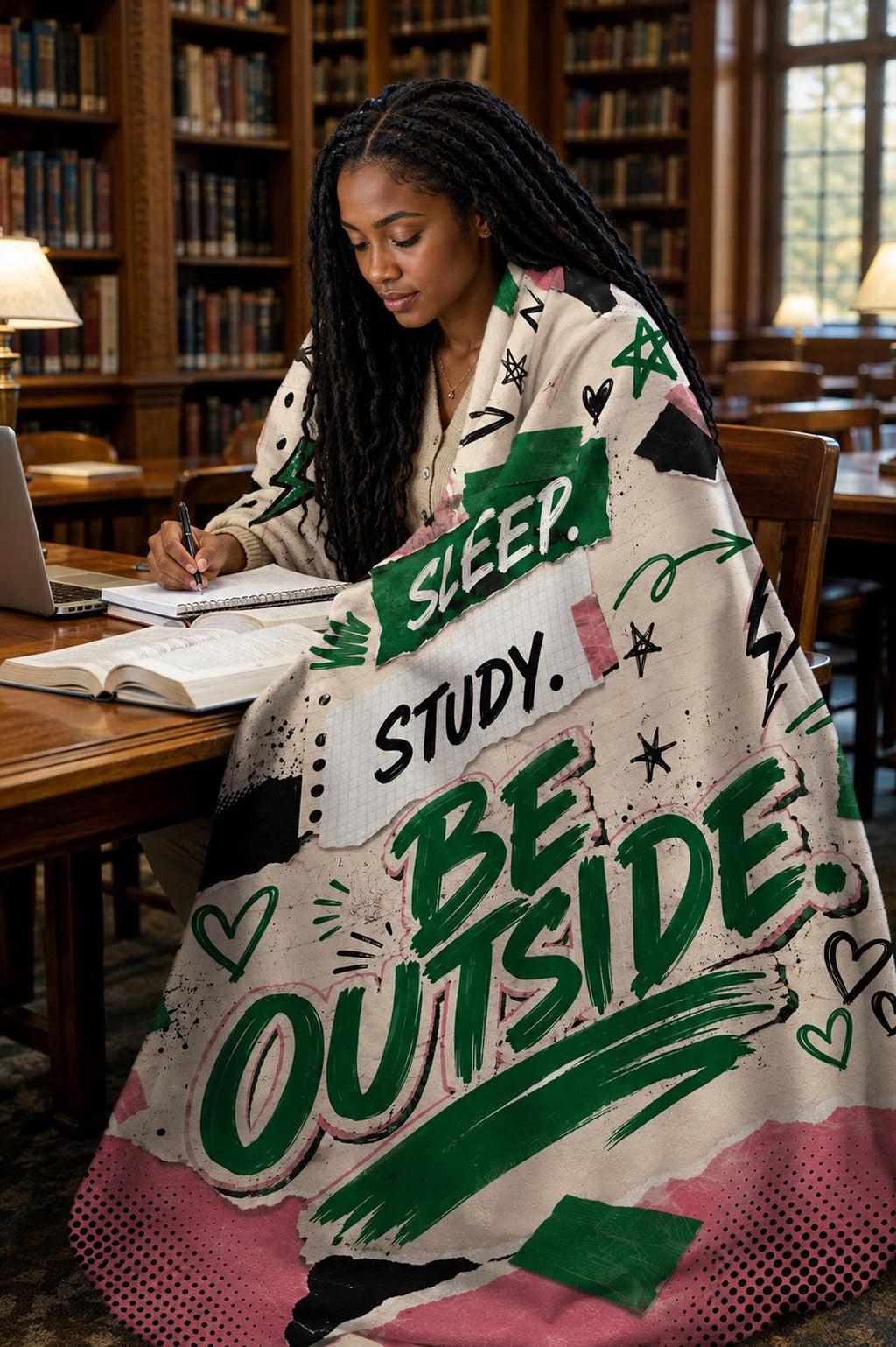 College Girl Gift, Pink Green Collage Blanket | 100% Polyester Throw
