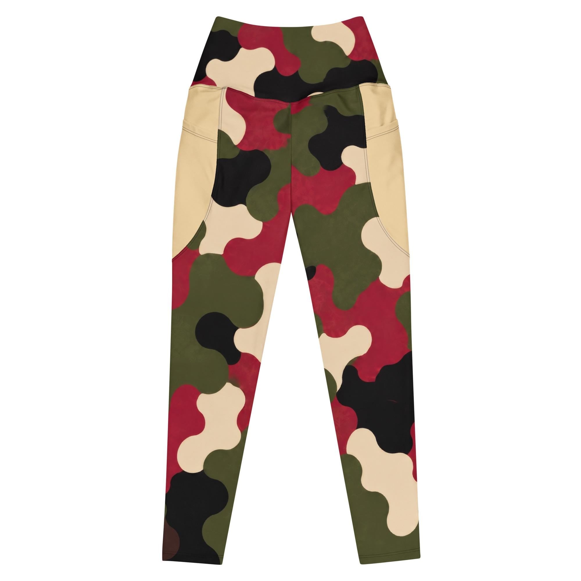 Crimson Command Camo Leggings With Pockets | High-Waisted Game Day Activewear