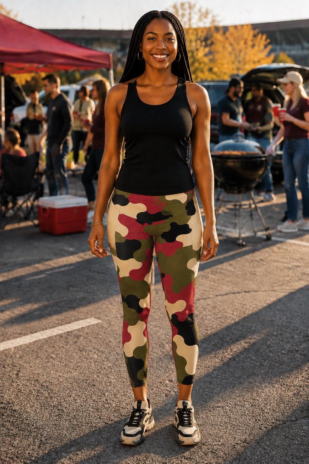 Crimson Command Camo Leggings With Pockets | High-Waisted Game Day Activewear