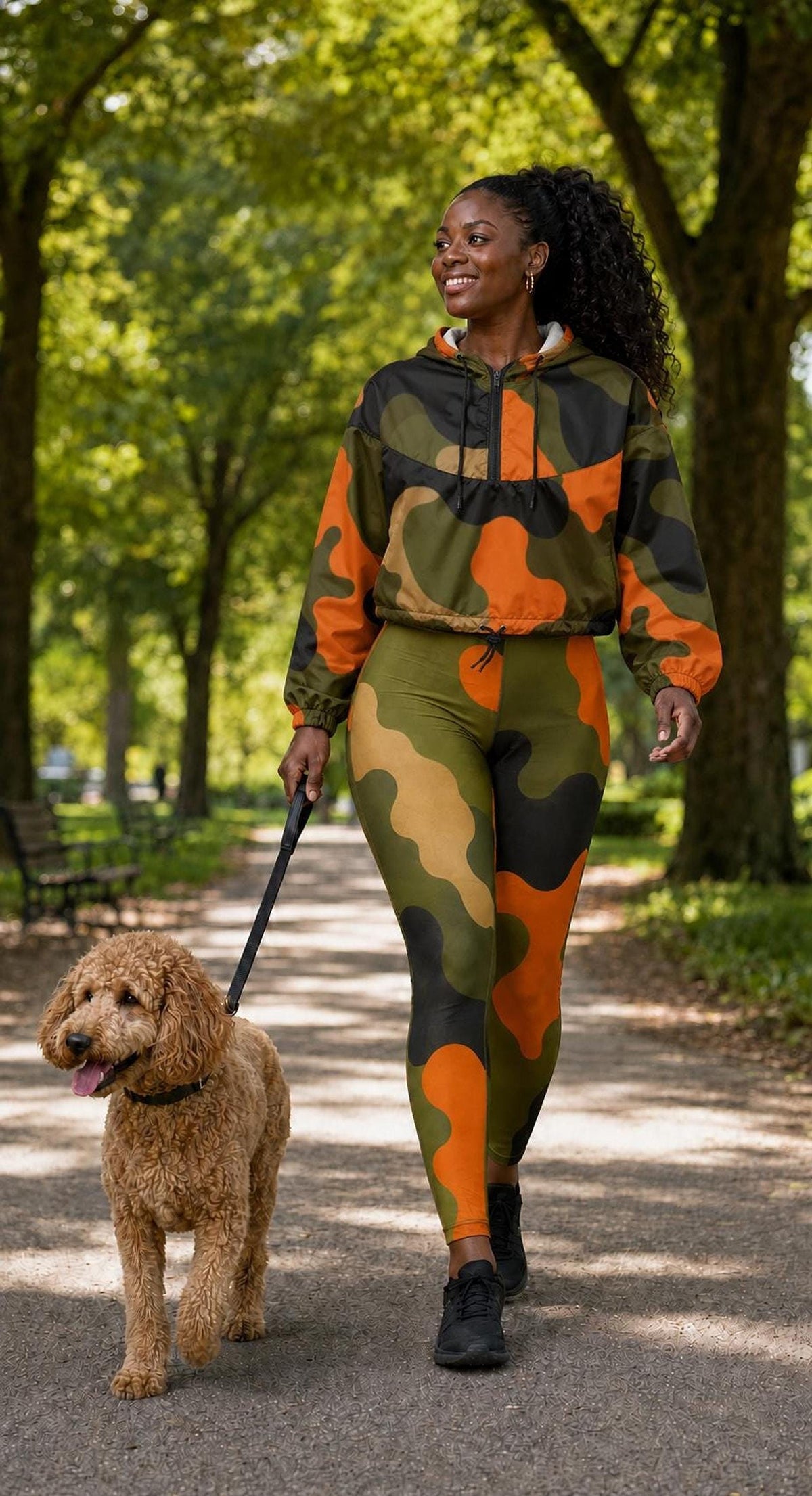 CoolKid Camo Windbreaker, Orange Green Black Print, Water-Resistant 100% Polyester | XS–3XL