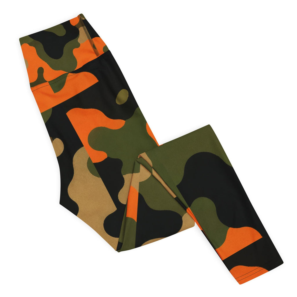 Coolkid Camo Game Day Slim Fit Leggings — Orange & Green | High-Waist Microfiber Four-Way Stretch Activewear