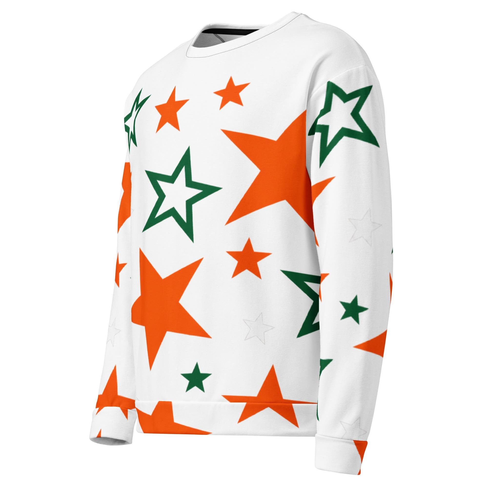 STARBOUND - unisex Sweatshirt, White Oversized Fit with Orange Green All-Over Print