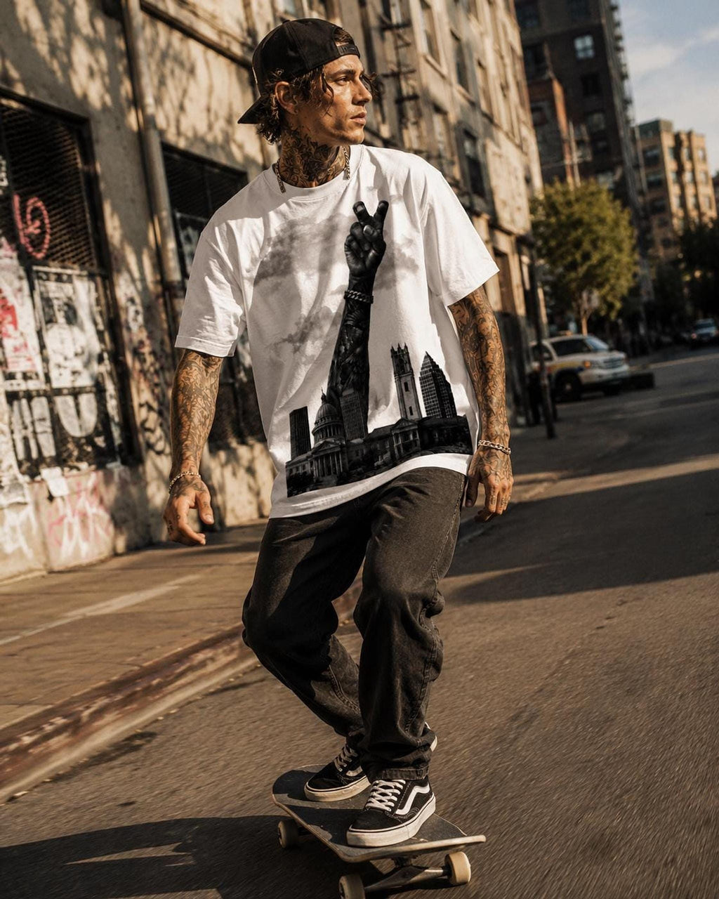 RUN the CITY Heavyweight Tee — White | 100% Cotton Oversized Unisex Streetwear Graphic