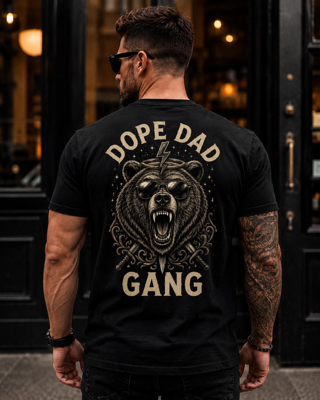 Dope Dad Gang Bear Graphic Tee in Solid Black Triblend – front view