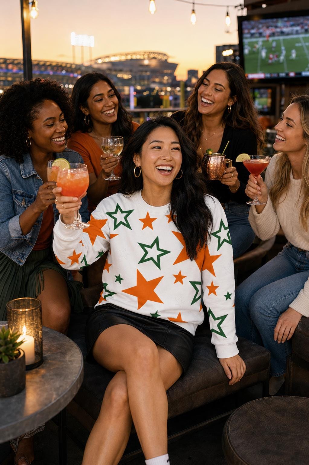 STARBOUND - unisex Sweatshirt, White Oversized Fit with Orange Green All-Over Print
