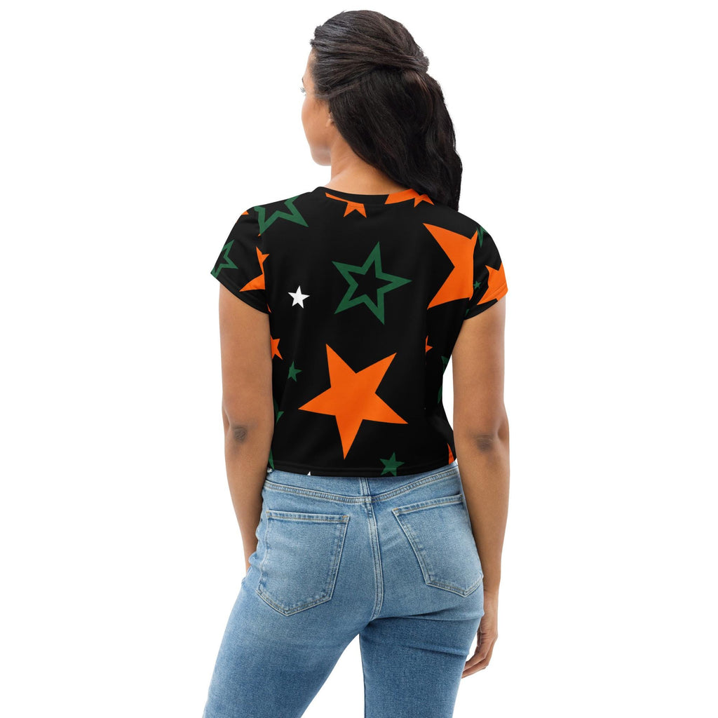 SuperStar -  Big Star Energy Crop Tee | Black Orange Green Game Day Top