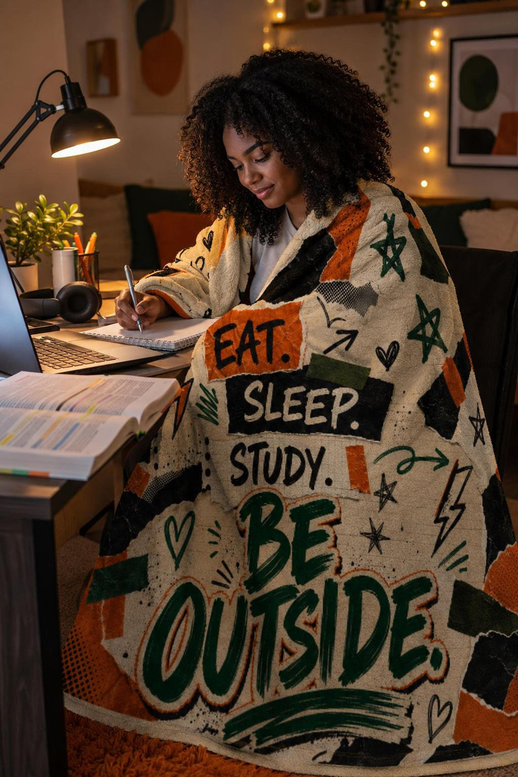 EAT.SLEEP. REPEAT blanket, Orange & Green College Dorm , Game Day , Blanket, Study Throw |  Color Collage