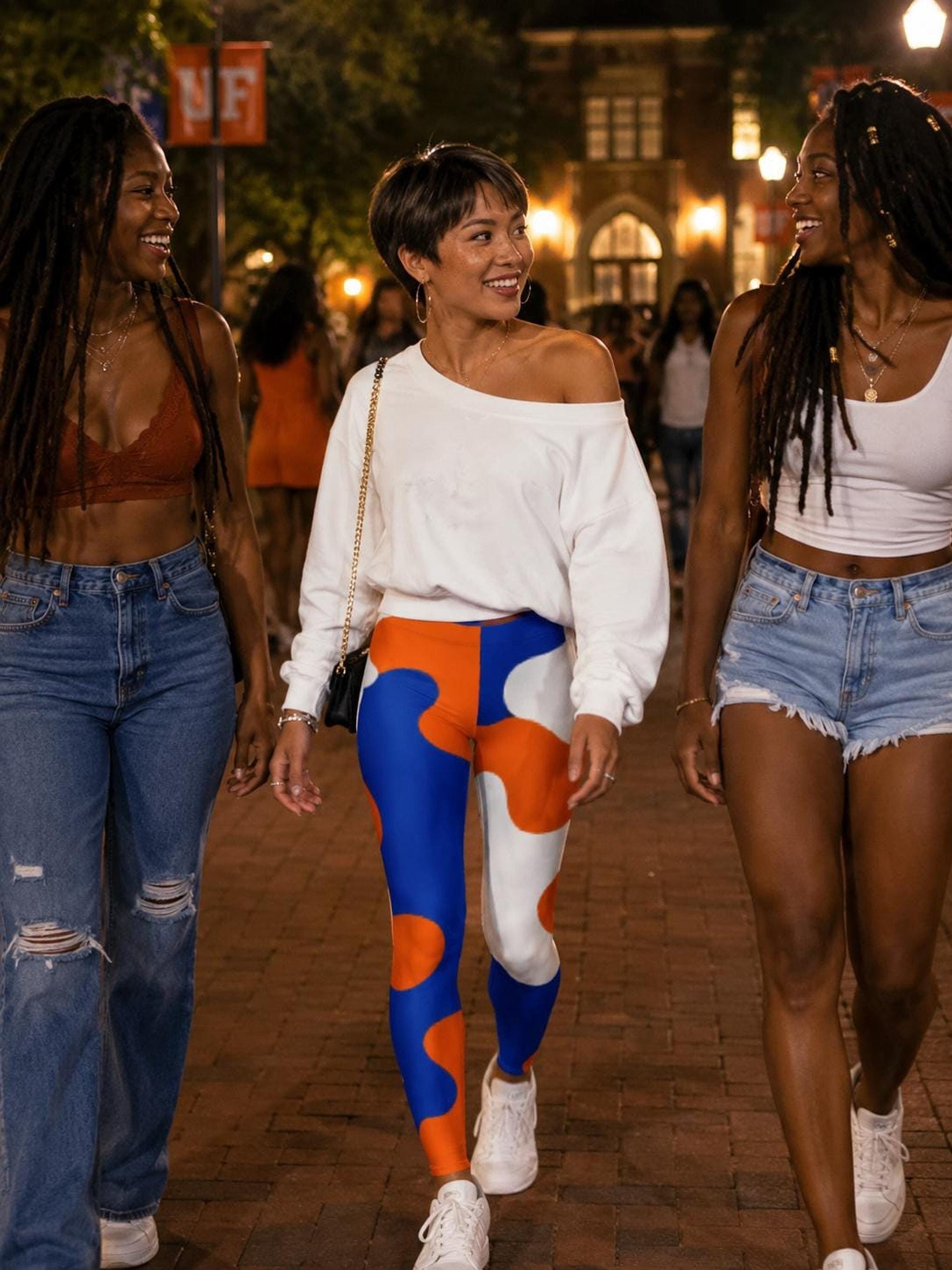 Coolkid Camo High Waist Slim fit, Leggings, Orange Blue White  Wear Abstract Print Athletic Wear
