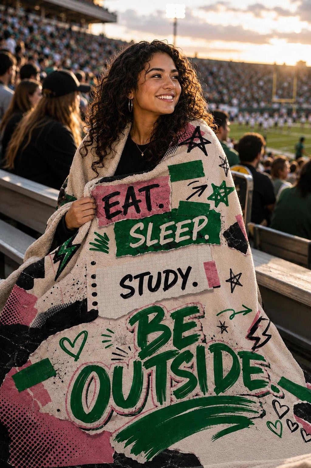 College Girl Gift, Pink Green Collage Blanket | 100% Polyester Throw