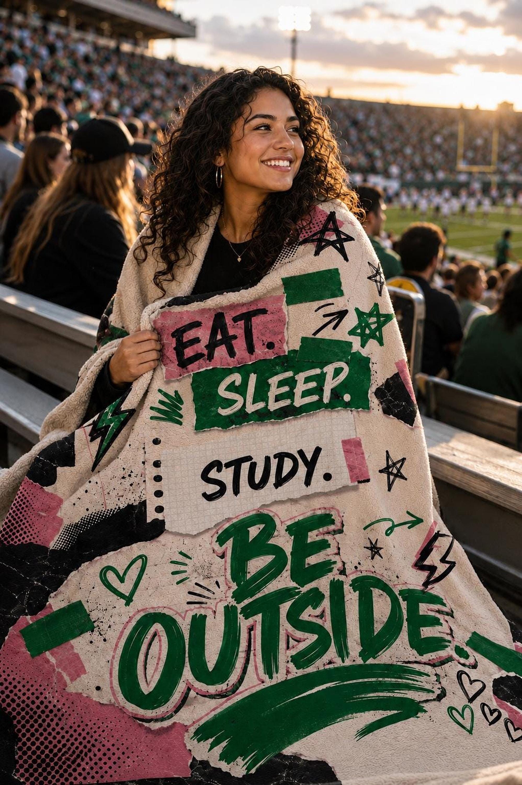 College Girl Gift, Pink Green Collage Blanket | 100% Polyester Throw