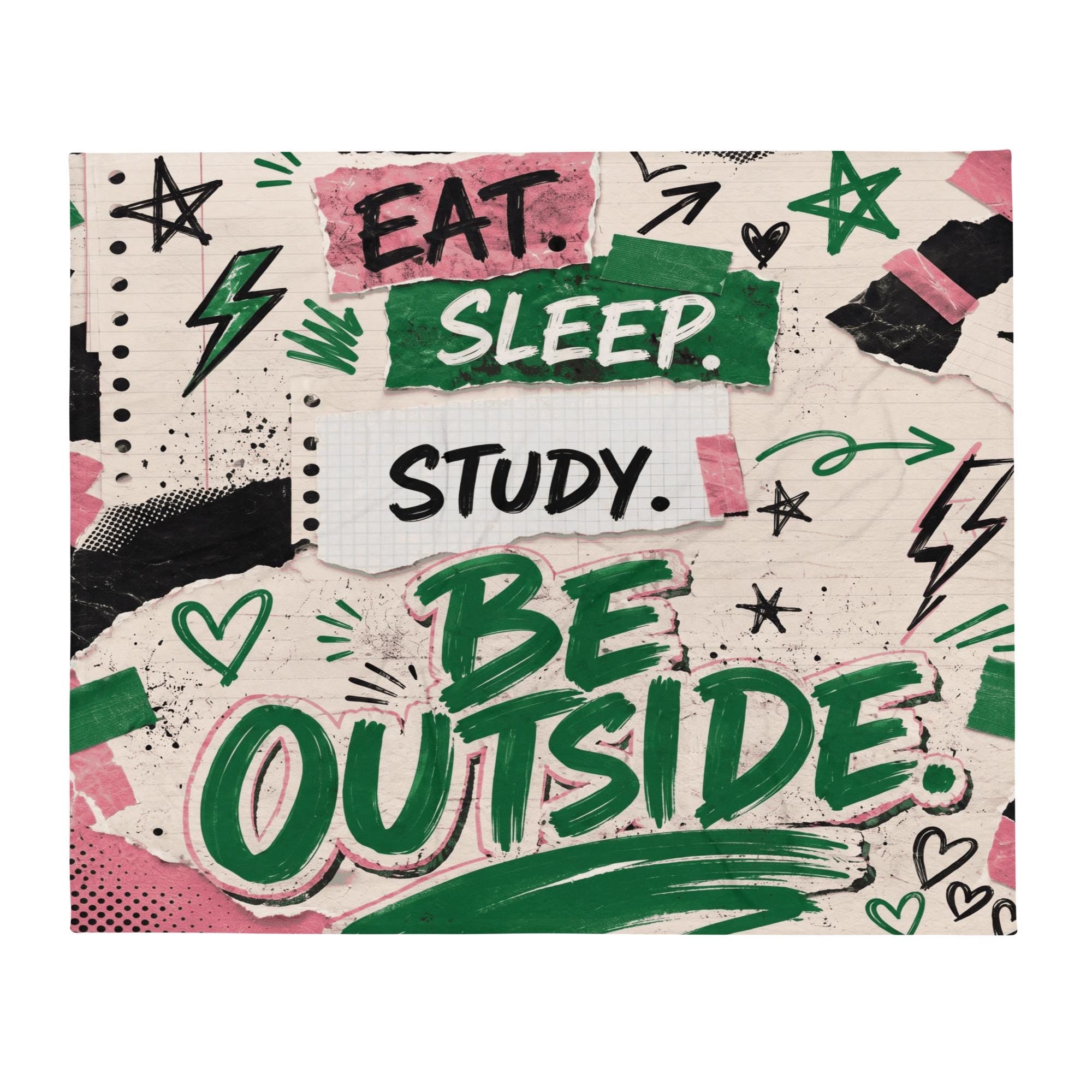 College Girl Gift, Pink Green Collage Blanket | 100% Polyester Throw