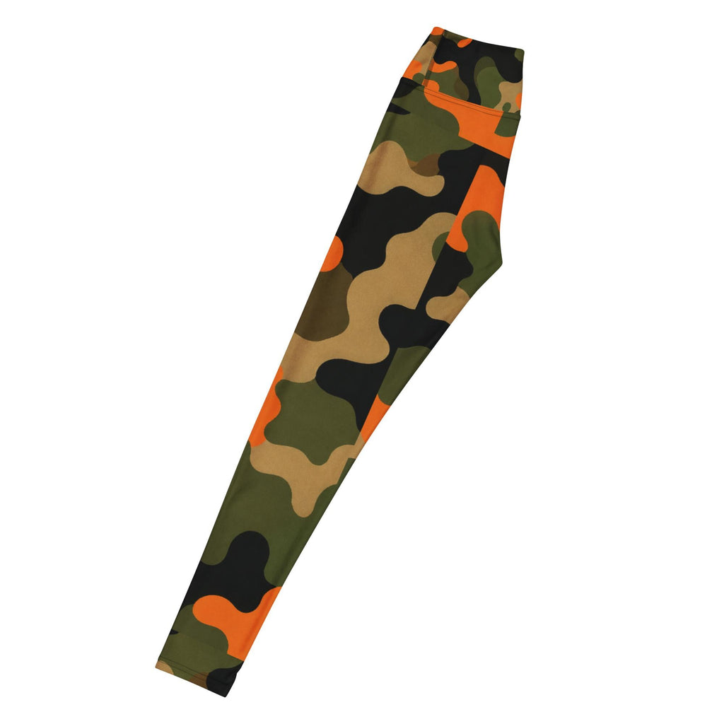 Coolkid Camo Game Day Slim Fit Leggings — Orange & Green | High-Waist Microfiber Four-Way Stretch Activewear