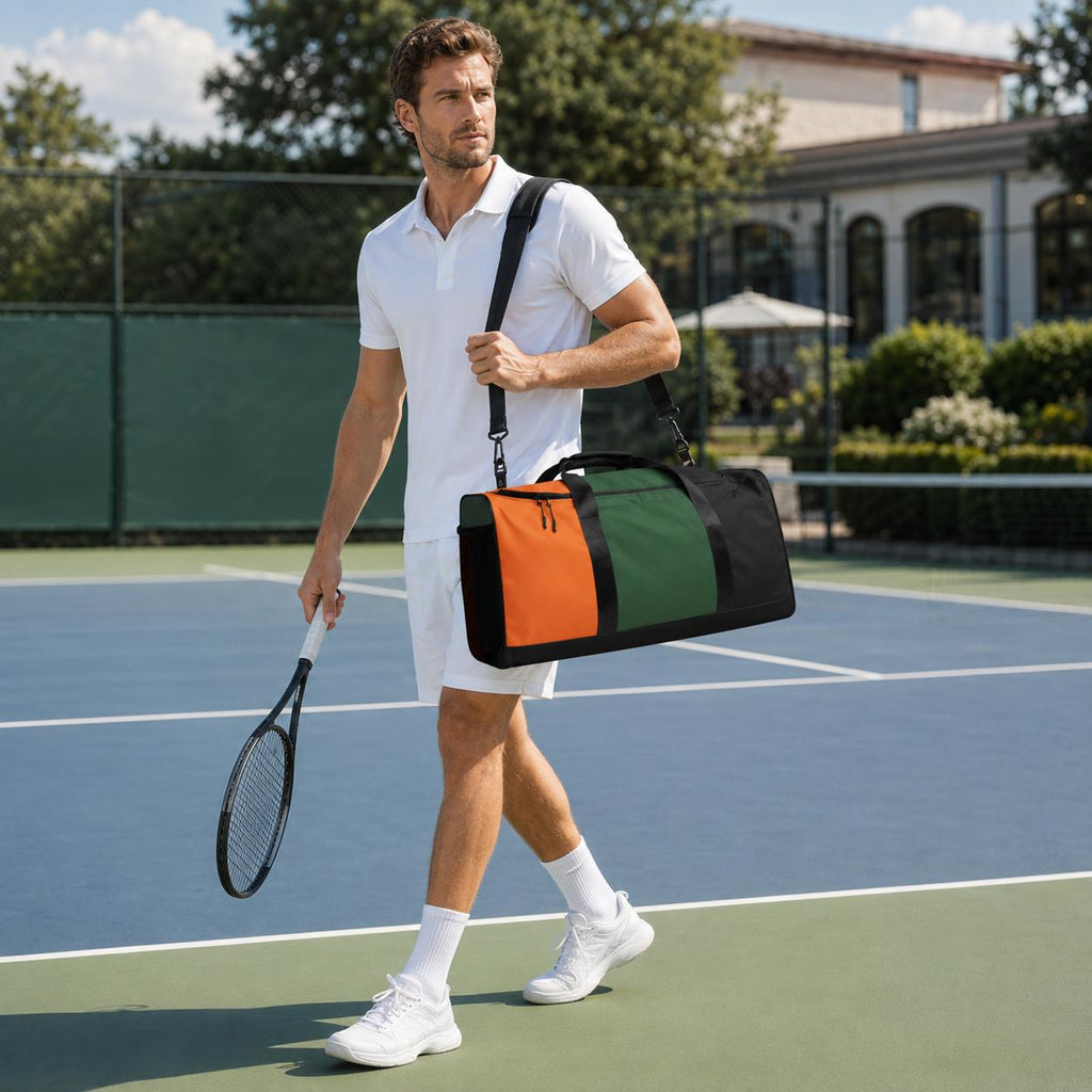 Big Stripe Energy Duffle Bag, Orange Green Black Weekender, Gym Travel Bag, College Game Day Overnight Bag