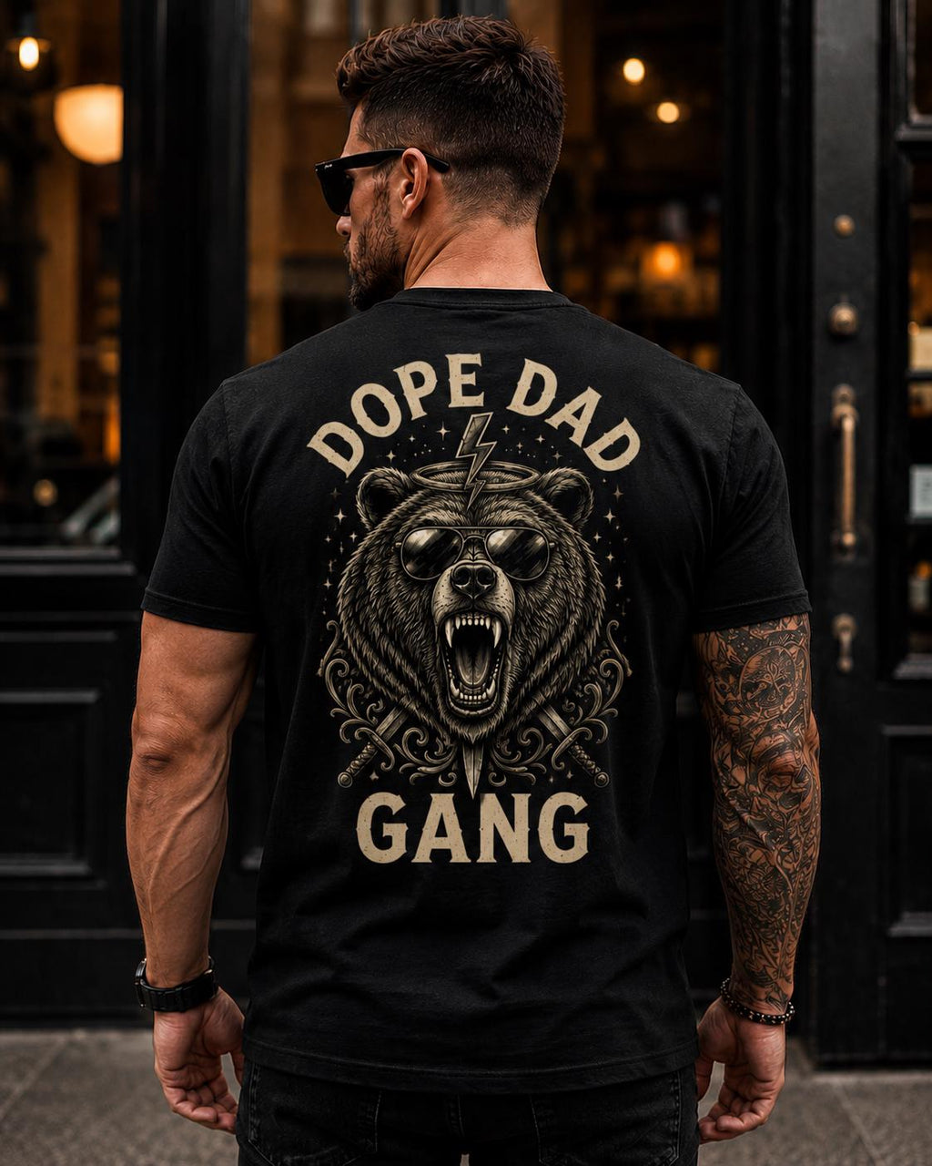 Dope Dad Gang Bear Graphic Tee, Tattoo Style Streetwear Shirt