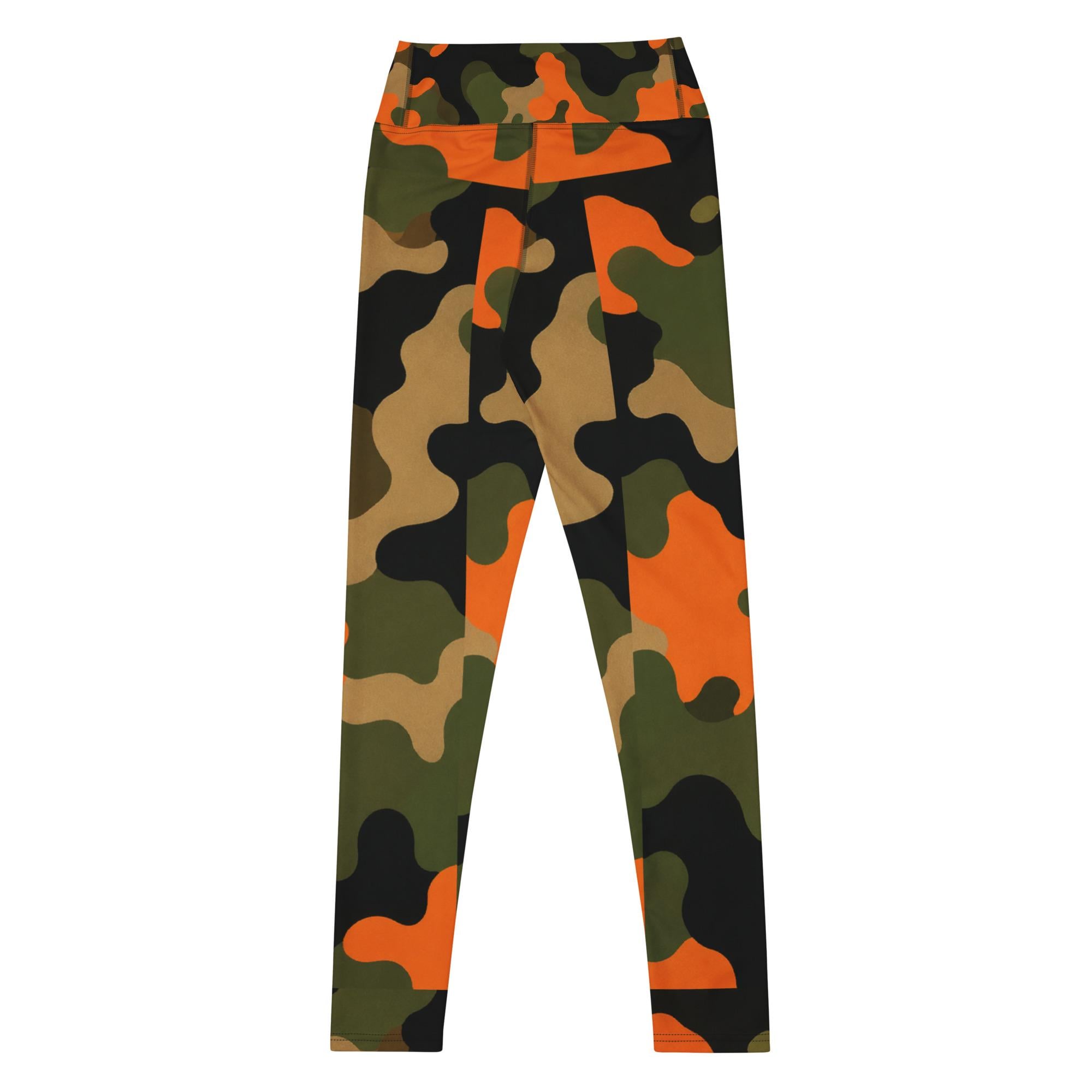 Coolkid Camo Game Day Slim Fit Leggings — Orange & Green | High-Waist Microfiber Four-Way Stretch Activewear