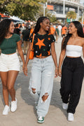 SuperStar -  Big Star Energy Crop Tee | Black Orange Green Game Day Top