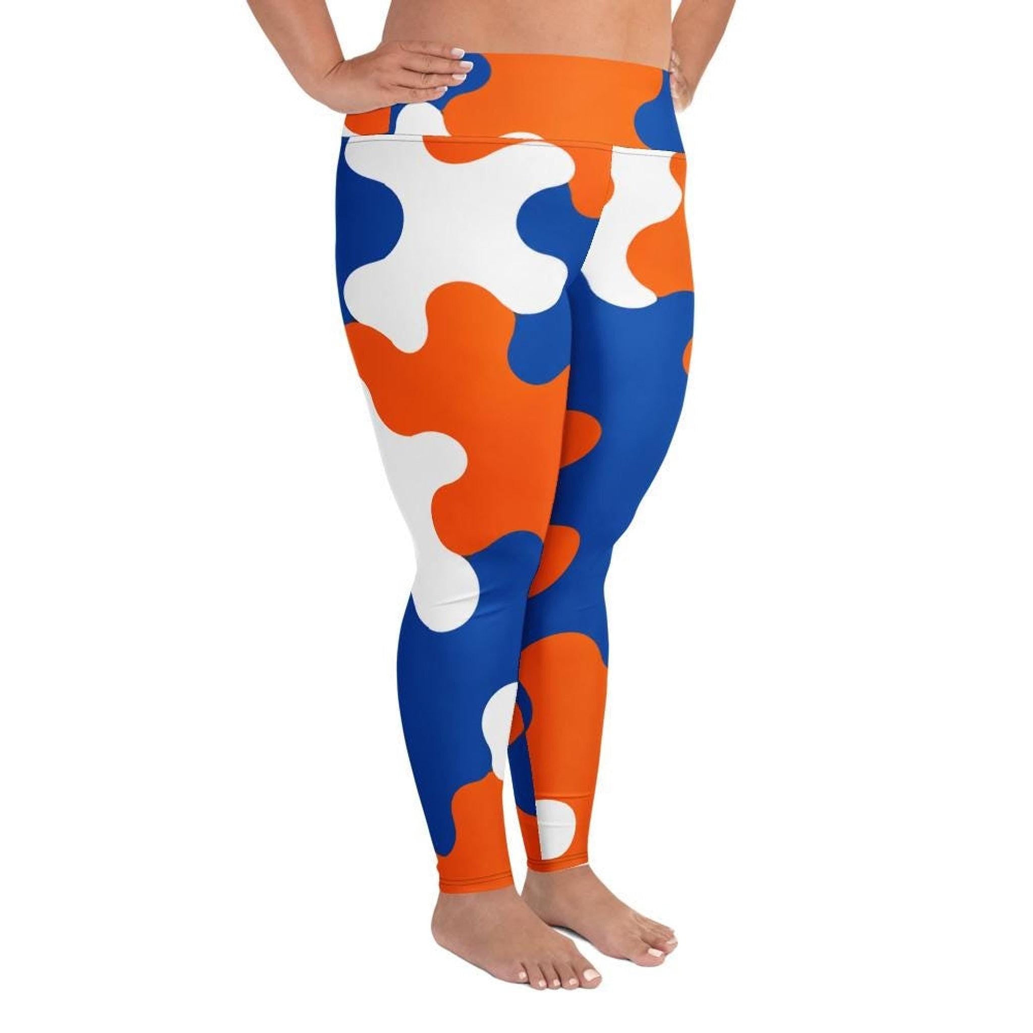 Coolkid Camo Game Day Curvy Leggings — Orange & Blue | High-Waist Curvy Fit, Four-Way Stretch Activewear