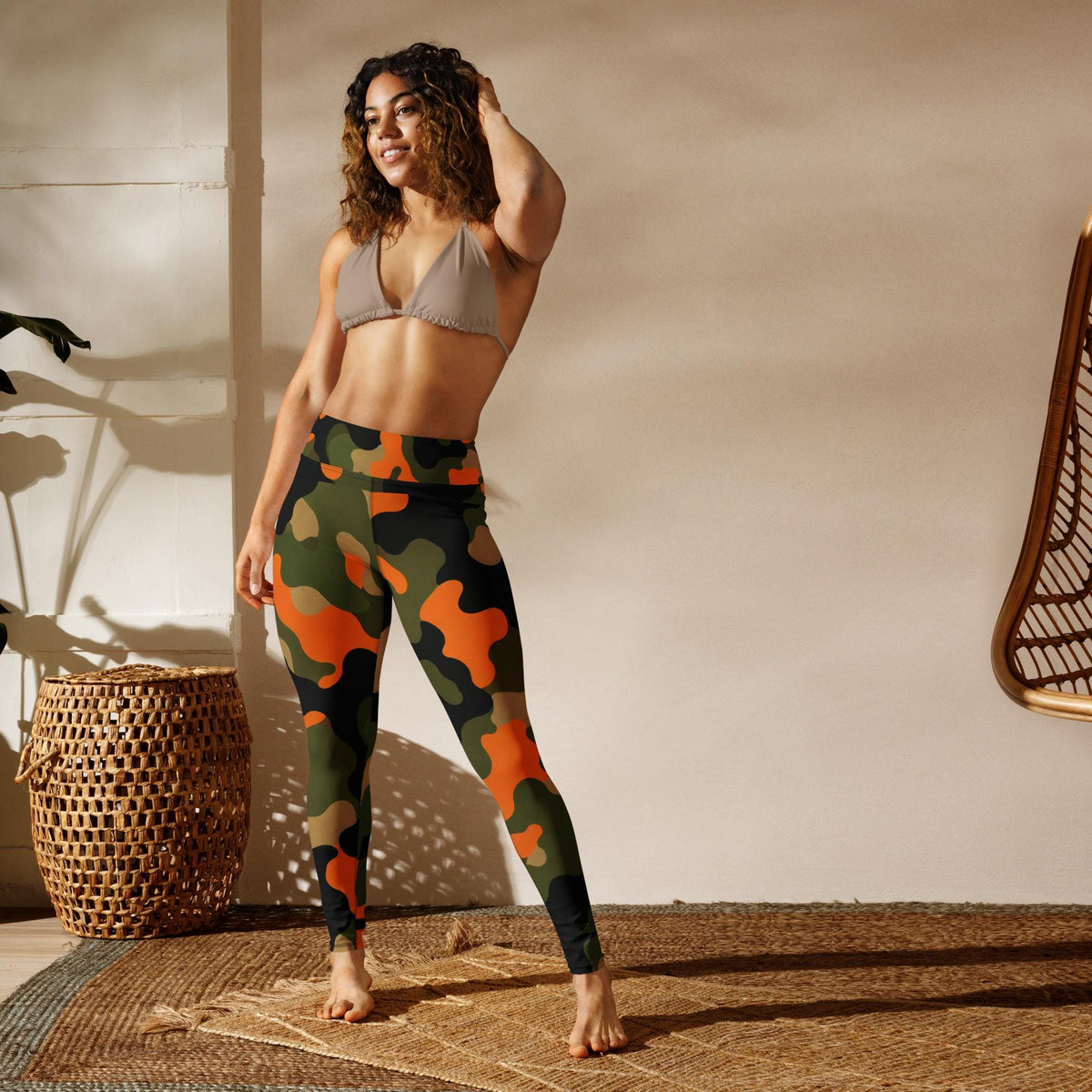 Coolkid Camo Game Day Slim Fit Leggings — Orange & Green | High-Waist Microfiber Four-Way Stretch Activewear