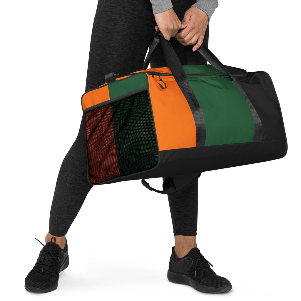 Big Stripe Energy Duffle Bag, Orange Green Black Weekender, Gym Travel Bag, College Game Day Overnight Bag
