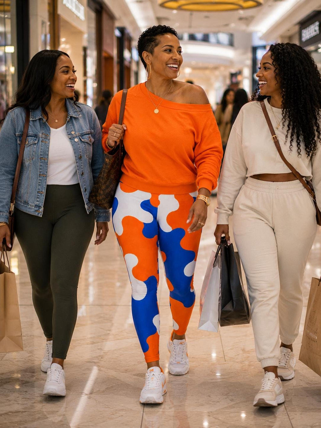 Coolkid Camo Game Day Curvy Leggings — Orange & Blue | High-Waist Curvy Fit, Four-Way Stretch Activewear