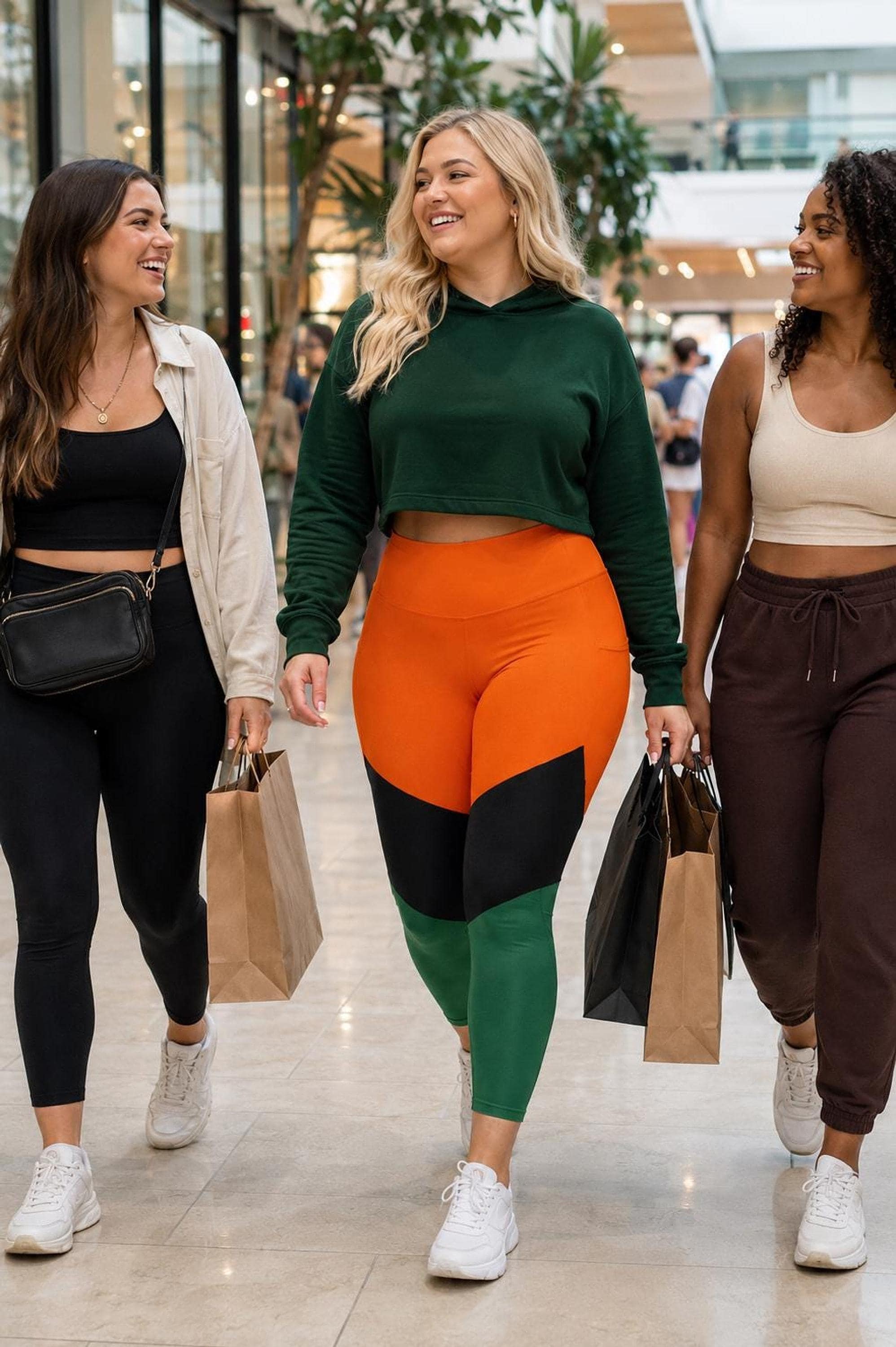 Coolkid Showtime Pocket Leggings, High-Waist Capri Activewear | Orange, Black And Green Color Block