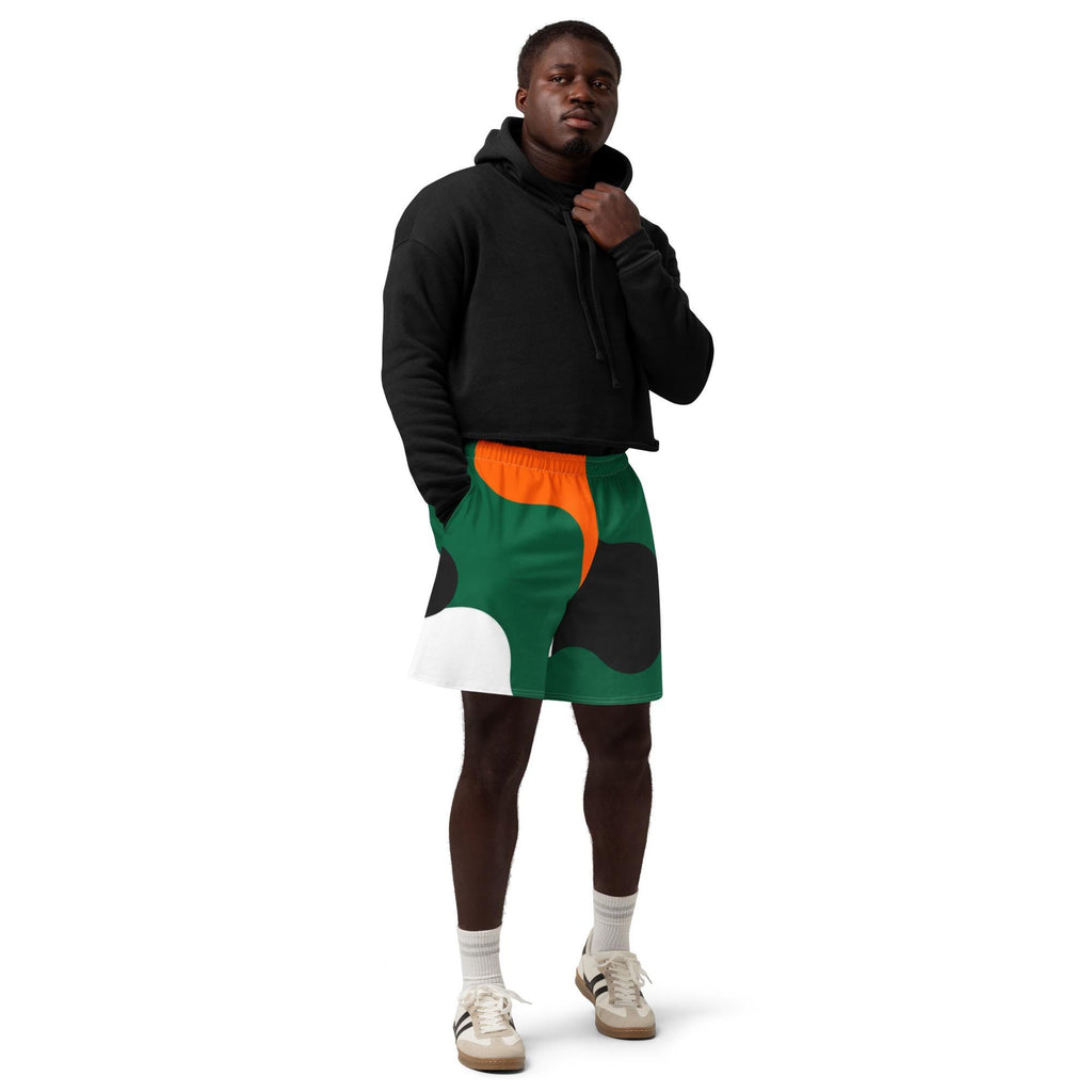 Green Orange Shorts, Abstract 95% Cotton Stretch Unisex Streetwear