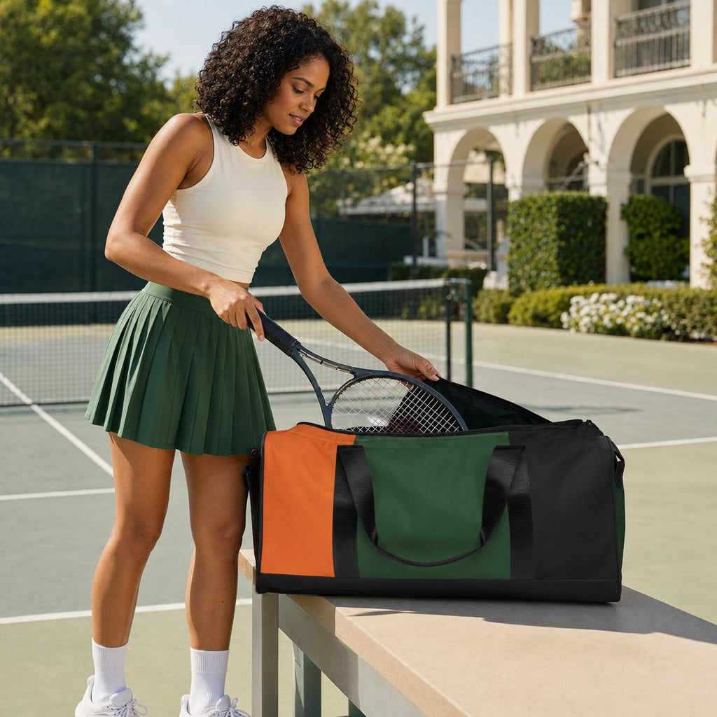 Big Stripe Energy Duffle Bag, Orange Green Black Weekender, Gym Travel Bag, College Game Day Overnight Bag
