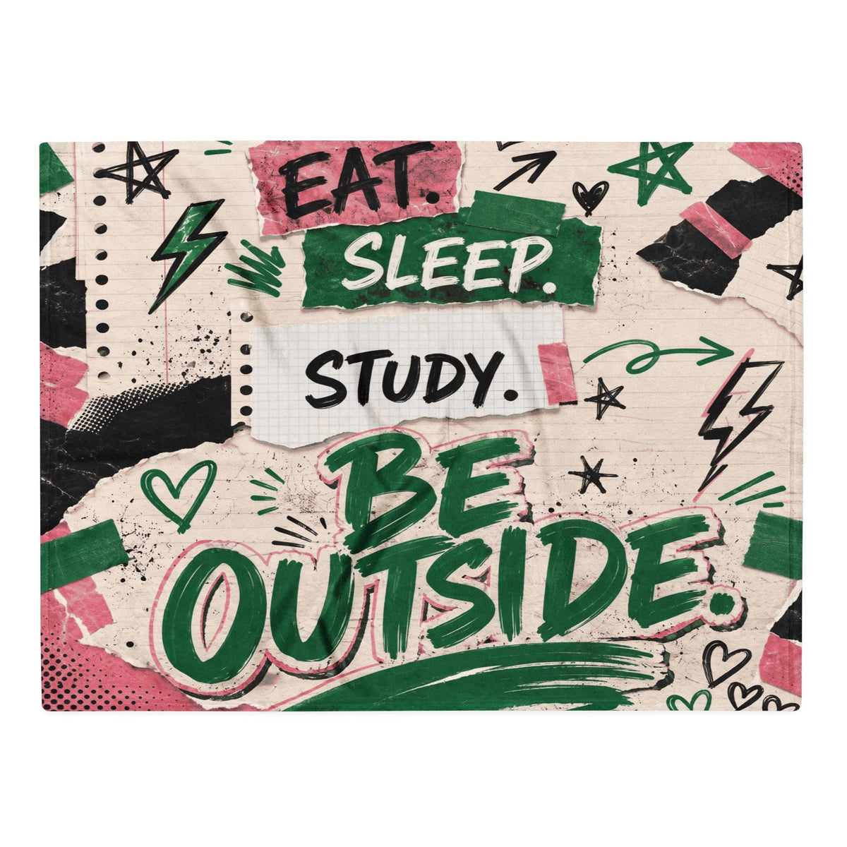 College Girl Gift, Pink Green Collage Blanket | 100% Polyester Throw
