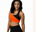 Coolkid Showtime Longline Sports Bra | Orange Black Color Block Athletic Top | Game Day Workout Bra | Matching Activewear