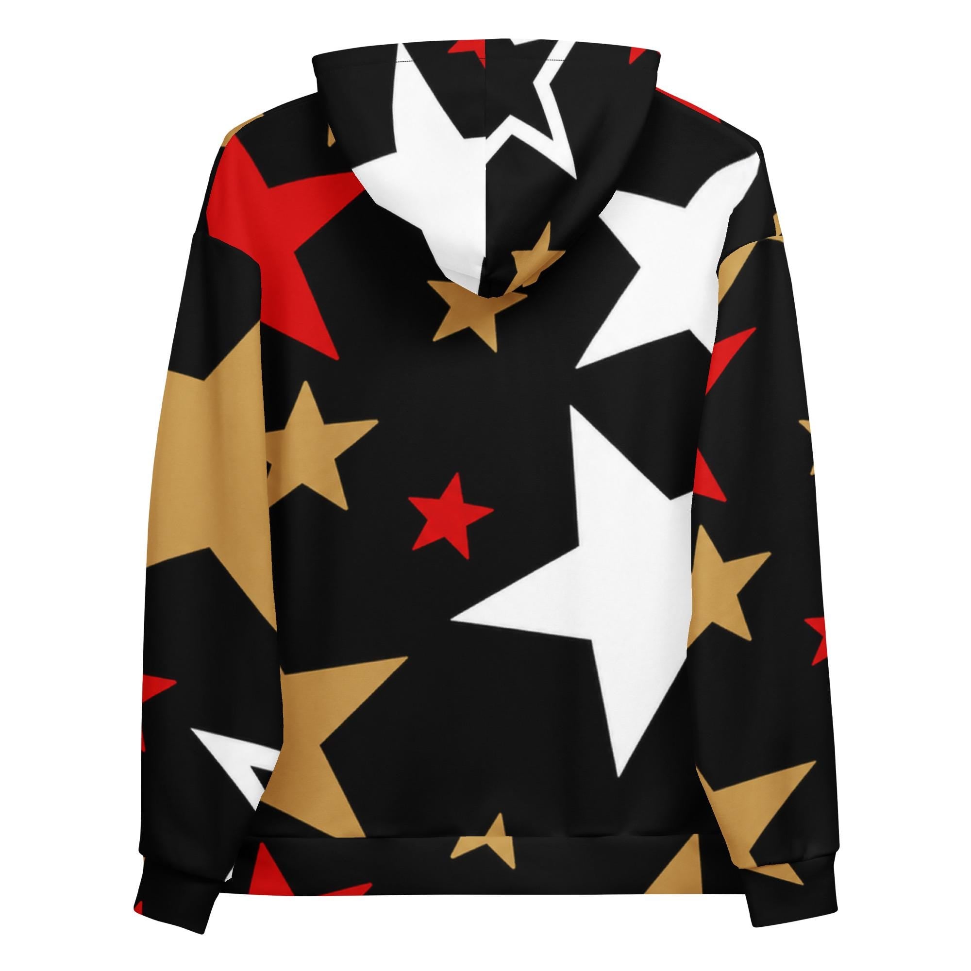 GO APE - Black Gold Red Star Hoodie | Unisex All-Over Print Fleece Hoodie | Bold Statement Streetwear