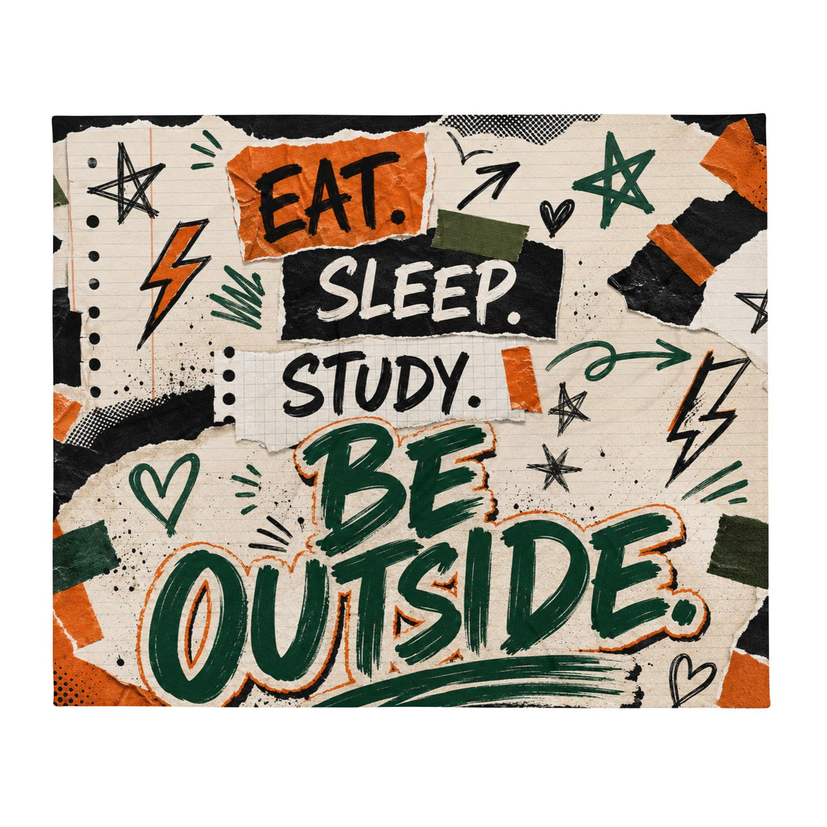 EAT.SLEEP. REPEAT blanket, Orange & Green College Dorm , Game Day , Blanket, Study Throw |  Color Collage