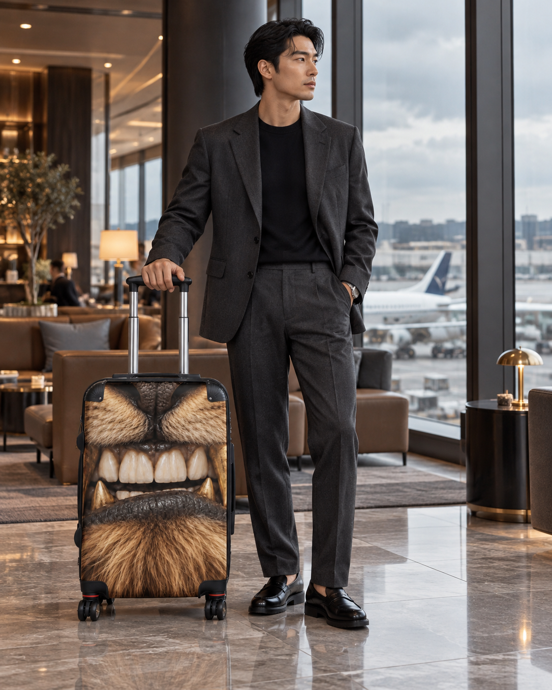 OCN Lion Gang™ Hard-Shell Spinner Luggage — Gold Fang Lion Suitcase*