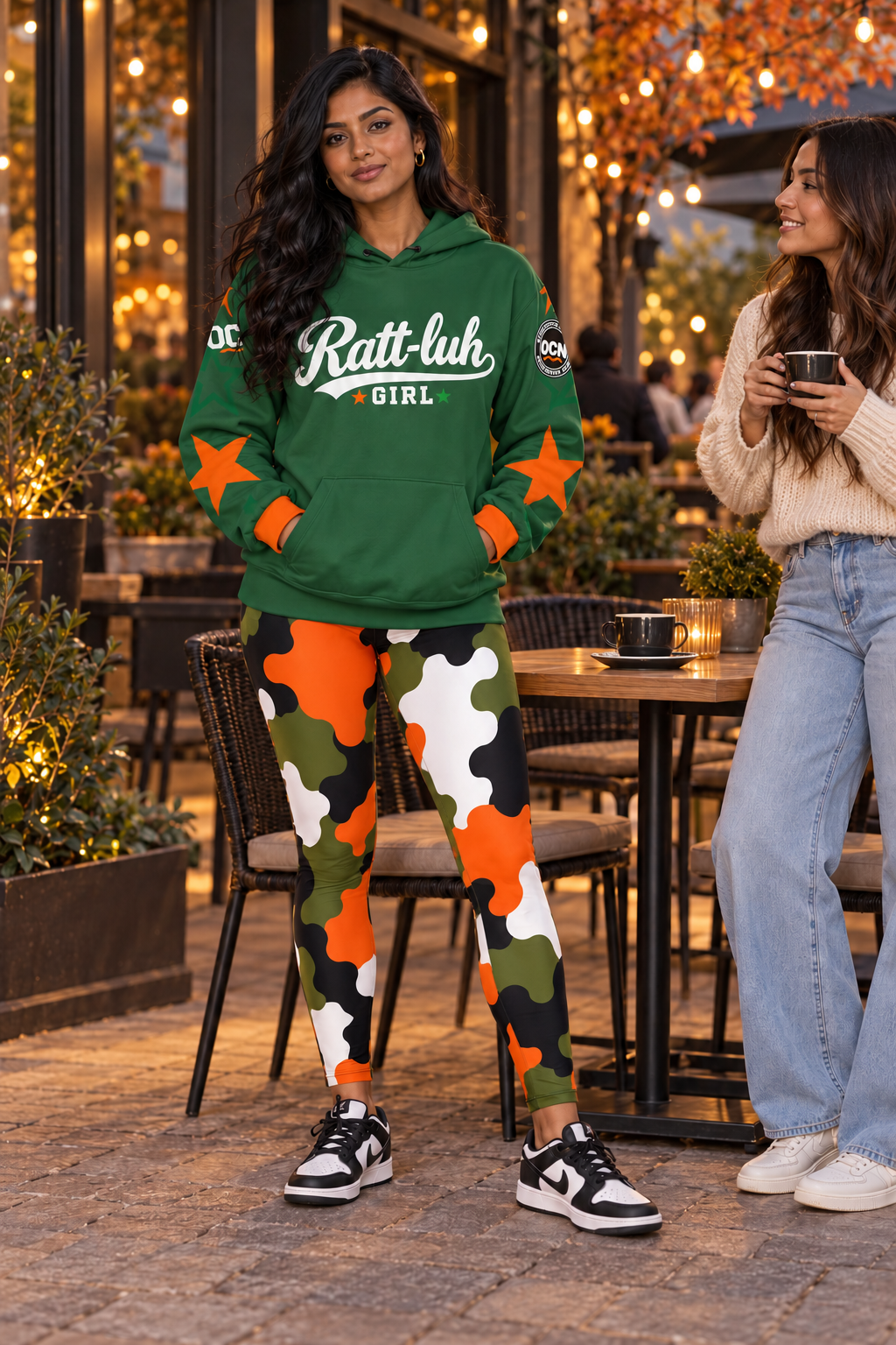 Ratt-Luh Girl™ Green Star Hoodie | Orange Star Sleeves | Ocean Firm