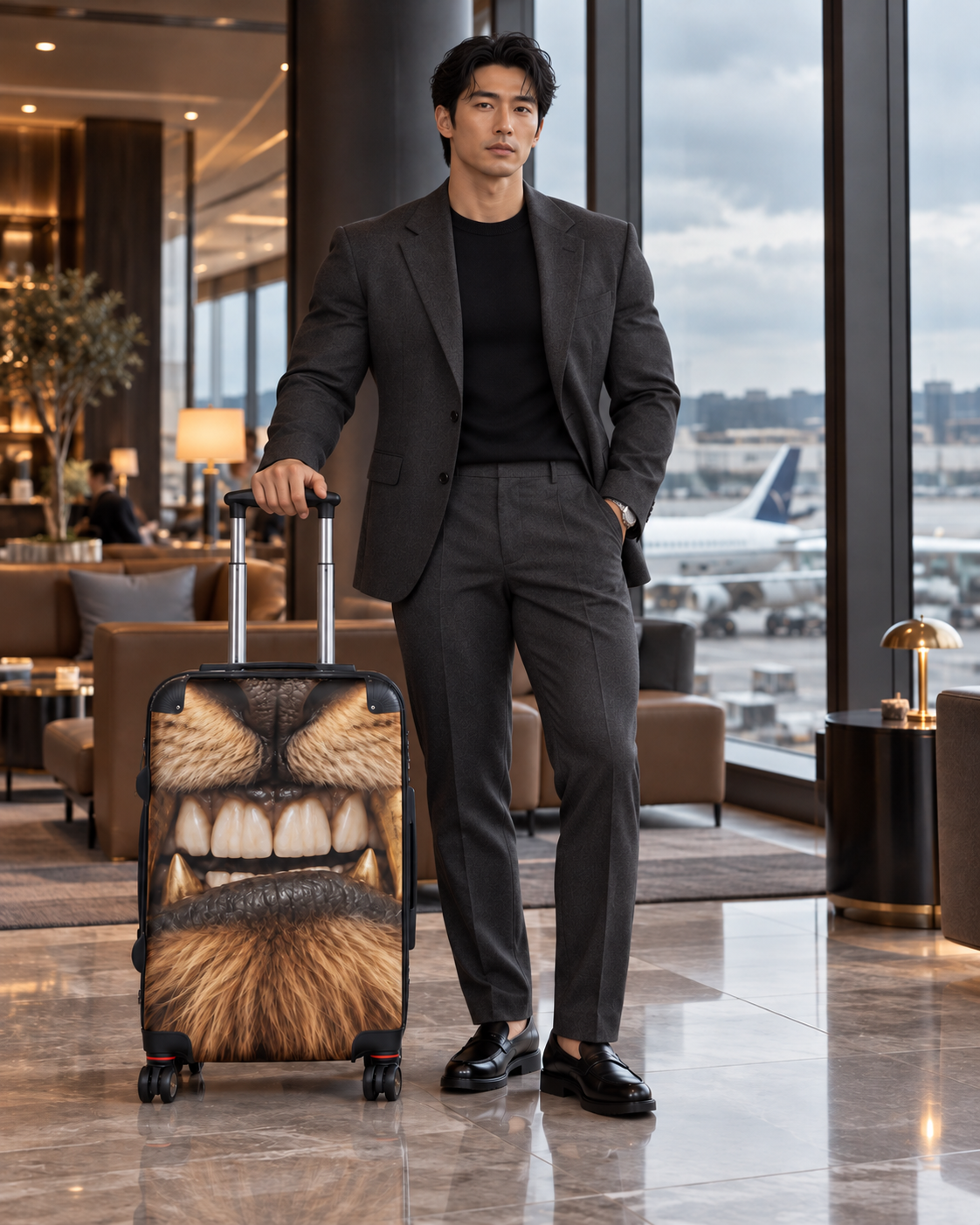 OCN Lion Gang™ Hard-Shell Spinner Luggage — Gold Fang Lion Suitcase*